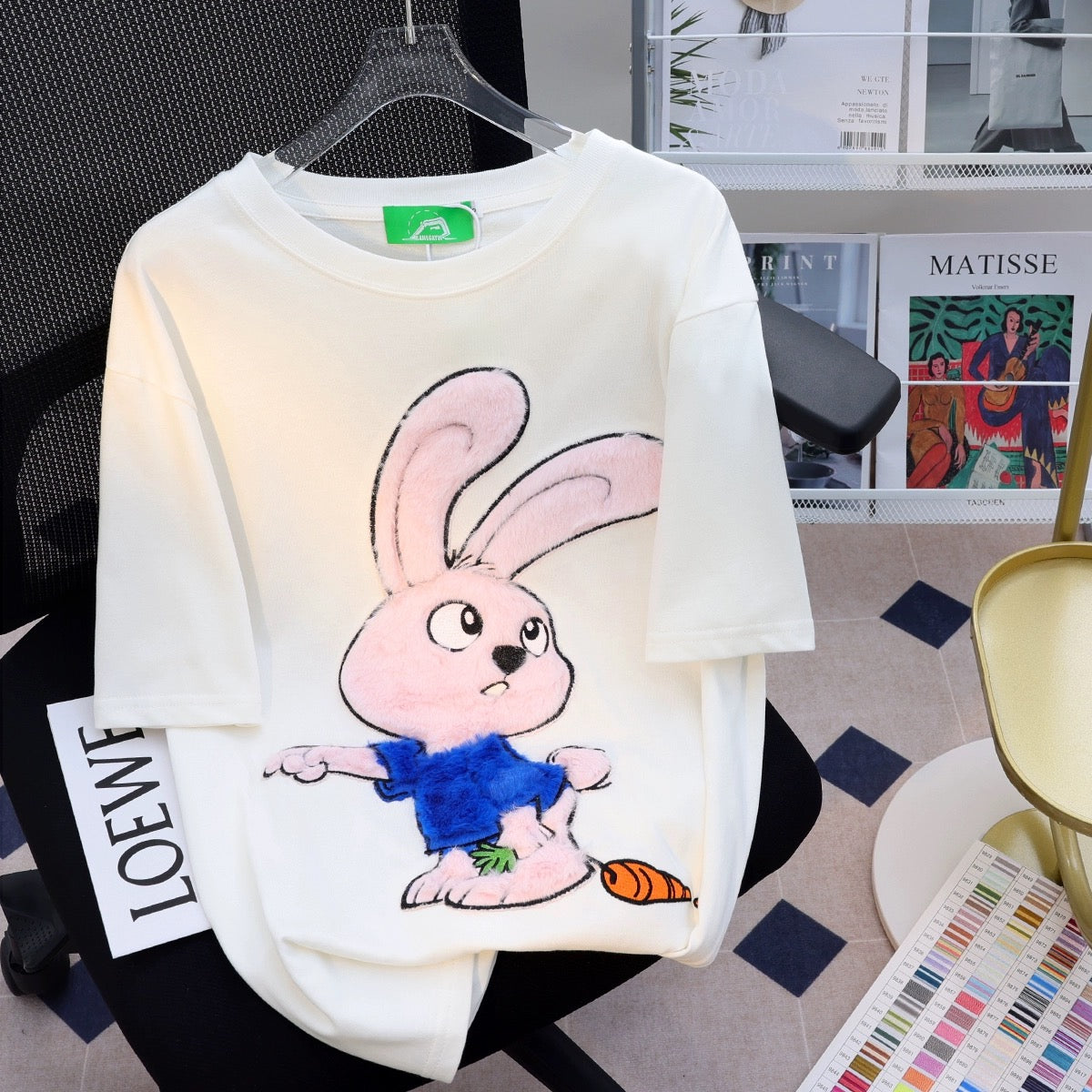 JWNEED milk cute bunny T-shirt men and women three-dimensional embroidery niche design trend ins couple outfit short sleeves