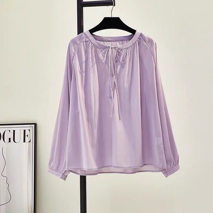 100 yuan, three pieces, contact customer service to change the price, purple dew lantern sleeve pullover doll shirt, literary casual shirt