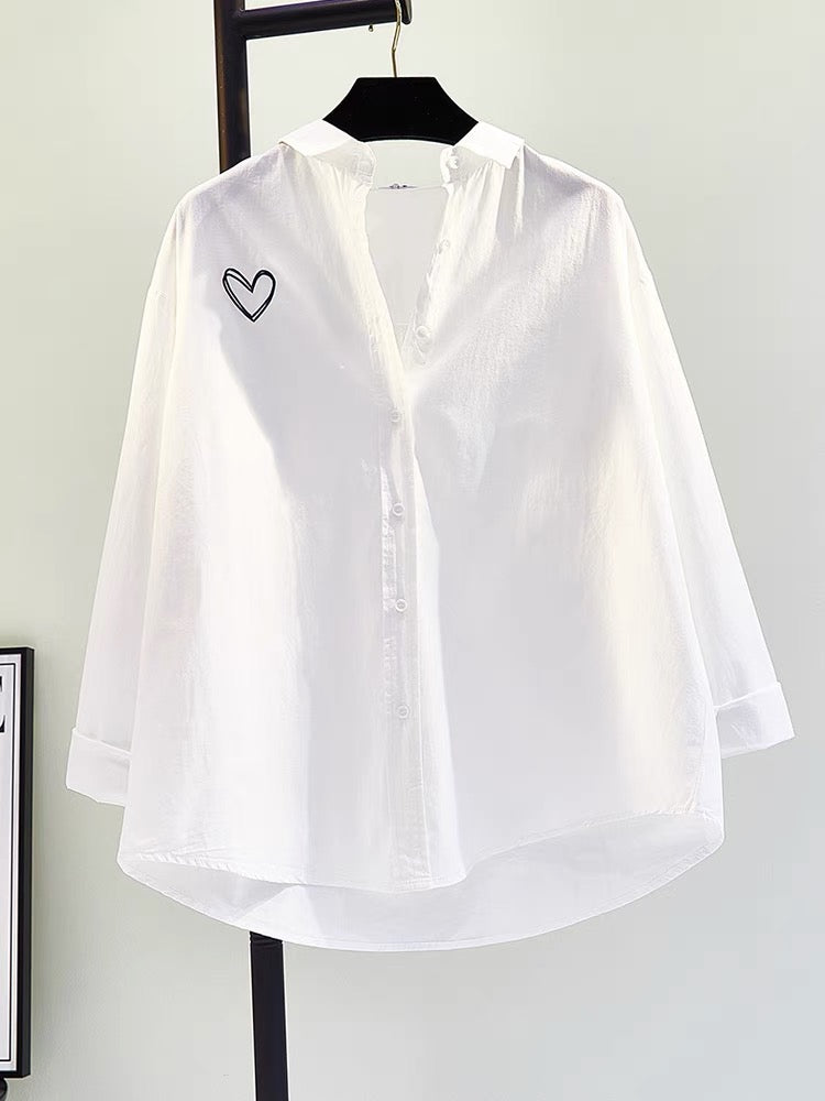 White love long-sleeved loose casual shirt women 2023 early autumn new Korean version loose casual shirt cardigan top