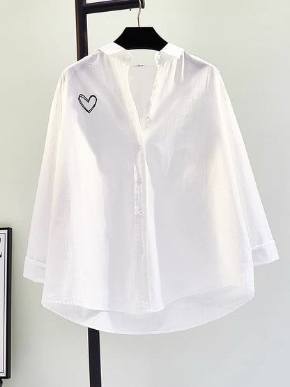 White love long-sleeved loose casual shirt women 2023 early autumn new Korean version loose casual shirt cardigan top