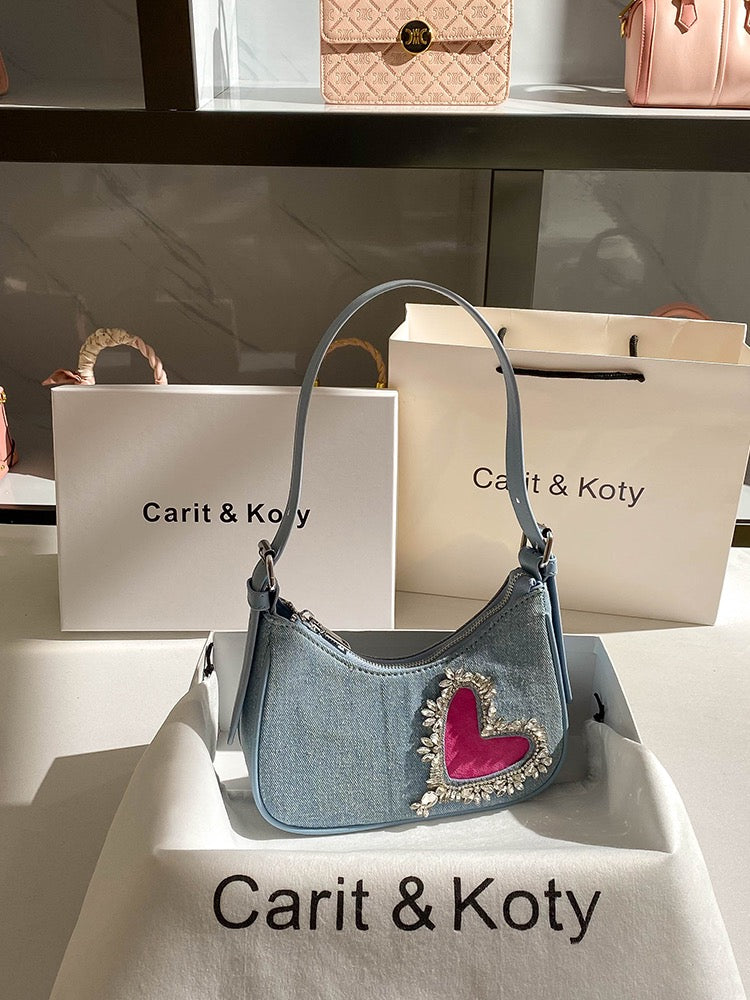 Carit Koty popular denim bags this year 2023 new French niche rhinestone armpit bag women's sense of luxury