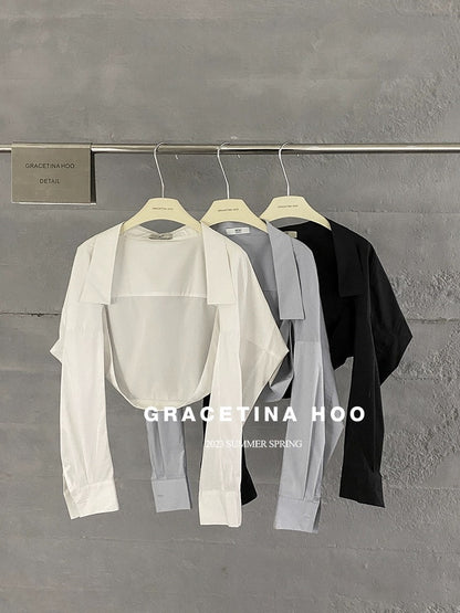 GRACETINA HOO original design feeling lazy wind commuter temperament drop shoulder long sleeve shawl shirt female ins