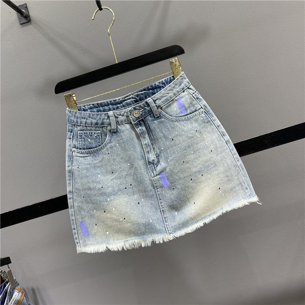 2023 spring and summer new hot girl slit denim skirt women's anti