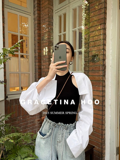 GRACETINA HOO original design feeling lazy wind commuter temperament drop shoulder long sleeve shawl shirt female ins