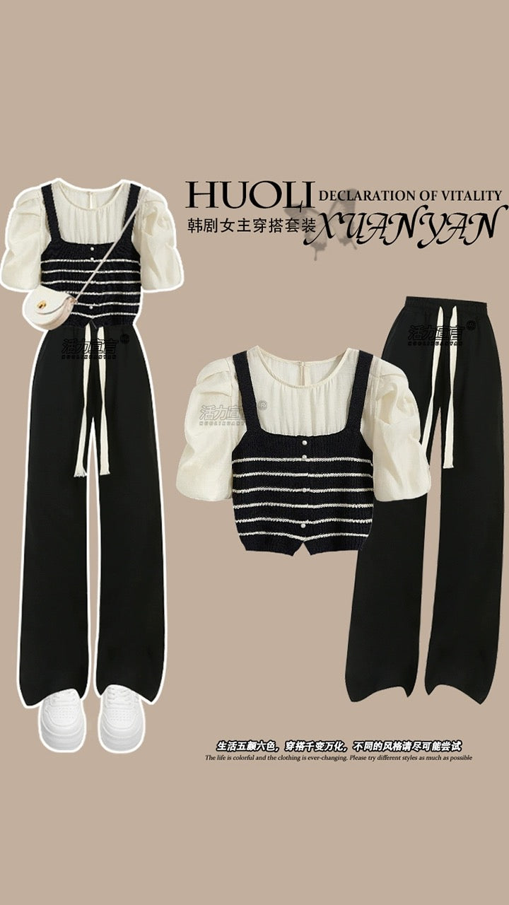 Casual student sports wide-leg pants suit female summer 2023 new high-fashion small man wear a set