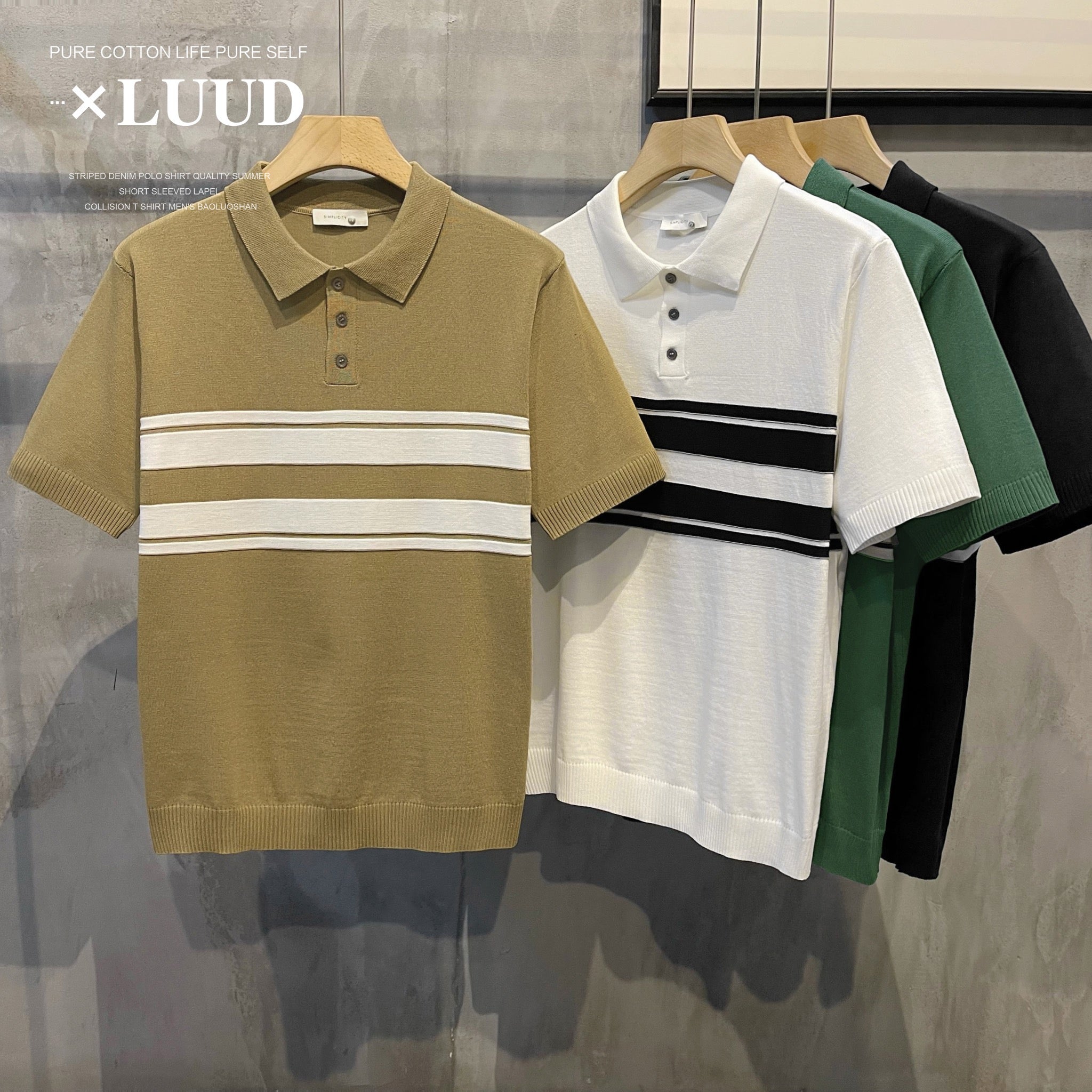 LUUD Korean Dongdaemun striped color matching short-sleeved Polo