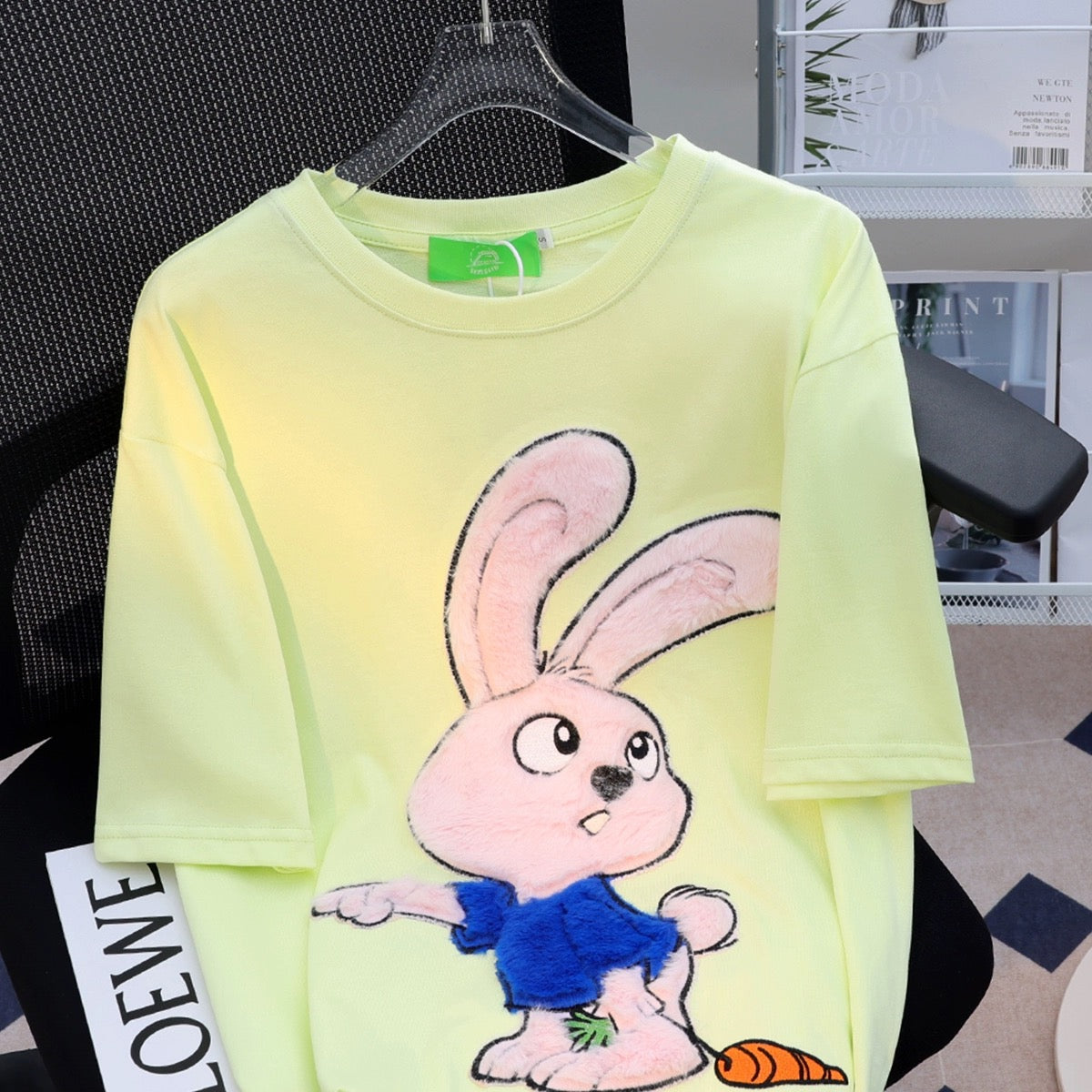 JWNEED milk cute bunny T-shirt men and women three-dimensional embroidery niche design trend ins couple outfit short sleeves