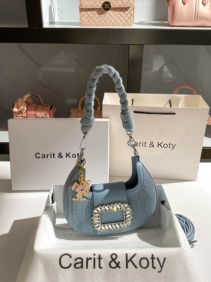 Carit Koty high-end rhinestone underarm bag women's 2023 new niche woven denim crescent bag