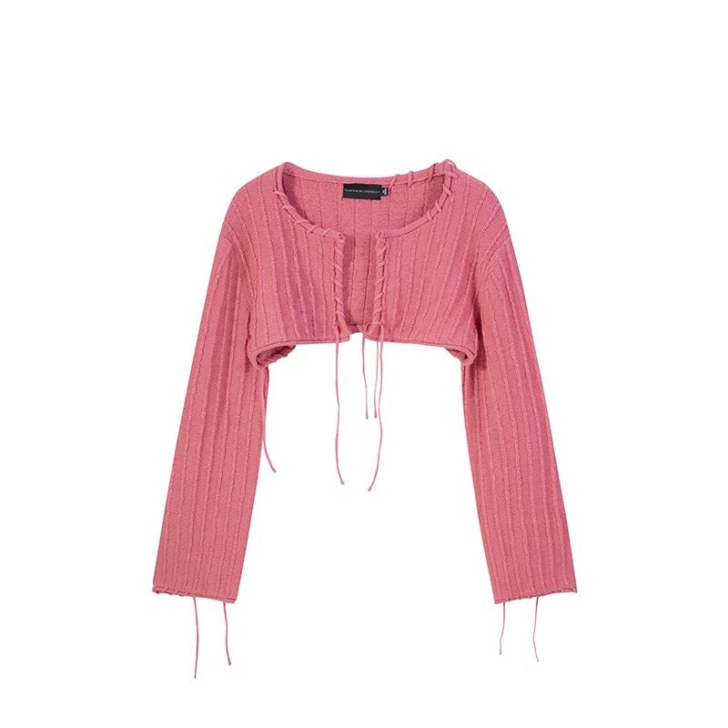 Good morning Fanfan hand-wearing rope knitted cardigan women's French shoulder long-sleeved blouse jacket