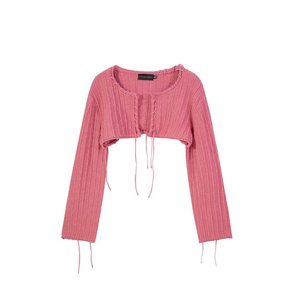 Good morning Fanfan hand-wearing rope knitted cardigan women's French shoulder long-sleeved blouse jacket