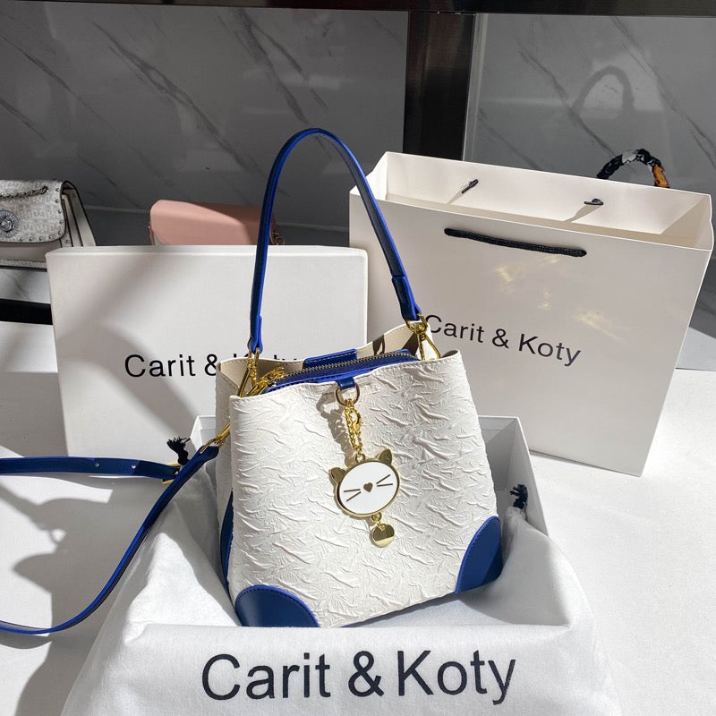 Carit Koty high-end bucket bag women's summer 2023 new niche color contrast pleated portable Messenger bag