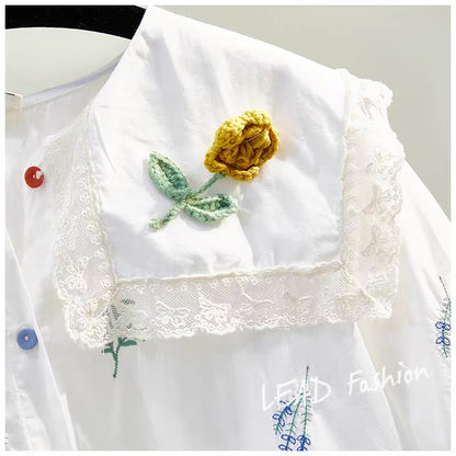 100 yuan, three pieces, contact customer service to change the price, white embroidered lapel short-sleeved doll shirt short-sleeved age-reducing shirt