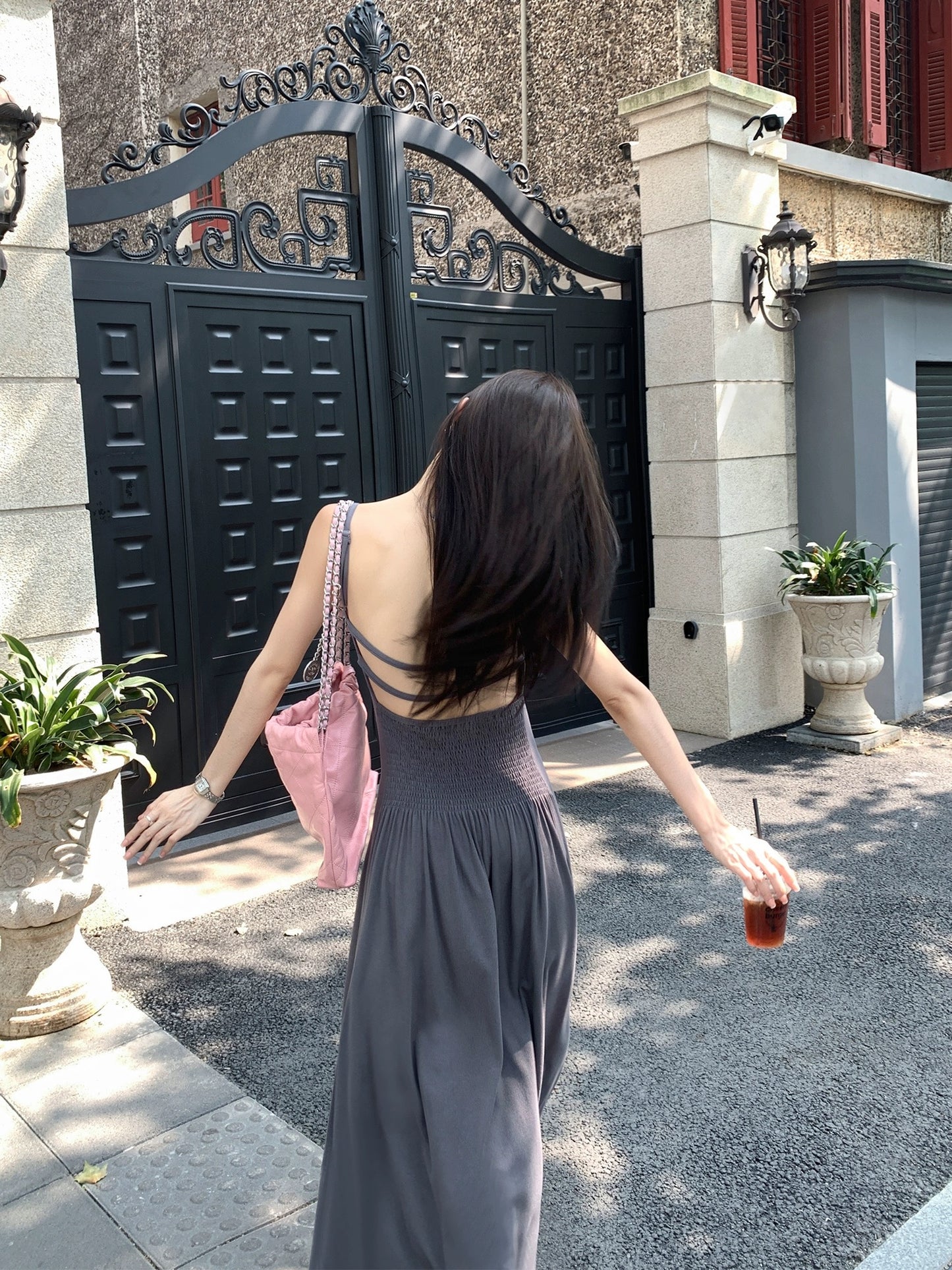 MULVAN suspender skirt with chest pad female summer vacation style sexy slim hot girl backless dress a-line long skirt