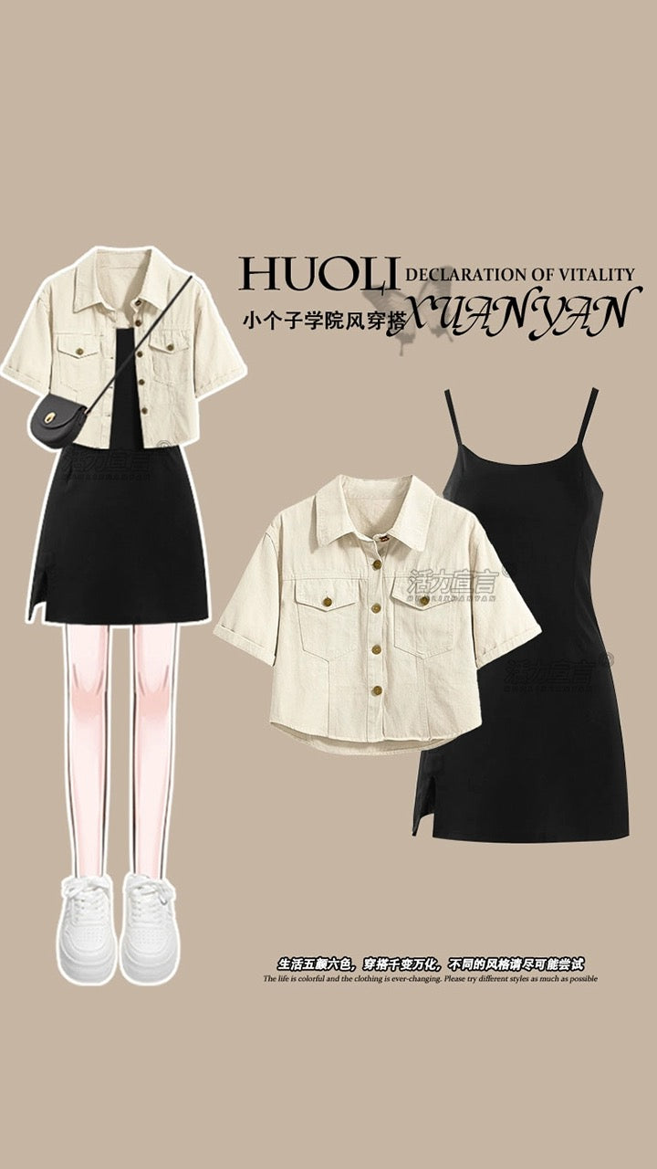 College wind suit suspenders dress summer 2023 new style small black dress with high texture and high sense