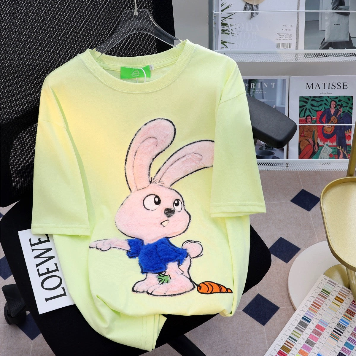 JWNEED milk cute bunny T-shirt men and women three-dimensional embroidery niche design trend ins couple outfit short sleeves