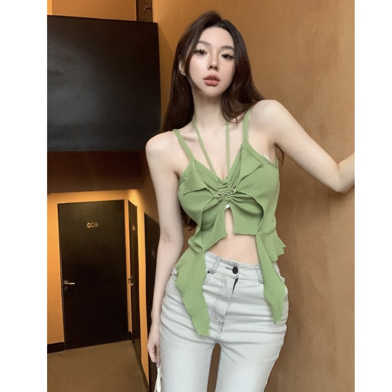 French tie halter neck sling top women's summer outerwear sexy