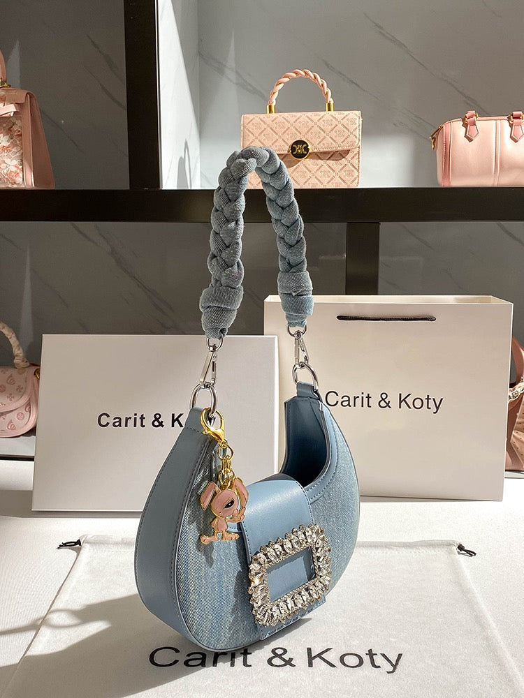 Carit Koty high-end rhinestone underarm bag women's 2023 new niche woven denim crescent bag