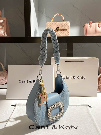 Carit Koty high-end rhinestone underarm bag women's 2023 new niche woven denim crescent bag