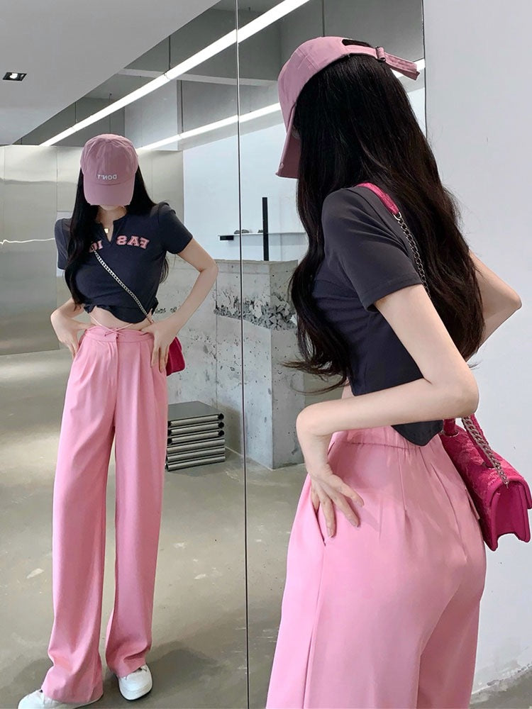 YWDJ Palazzo Pants for Women Petite High Waist High Rise Wide Leg Trendy  Casual with Belted Long Pant Solid Color High-waist Loose Pants A Popular  Choice for Everyday Wear Work Casual Event