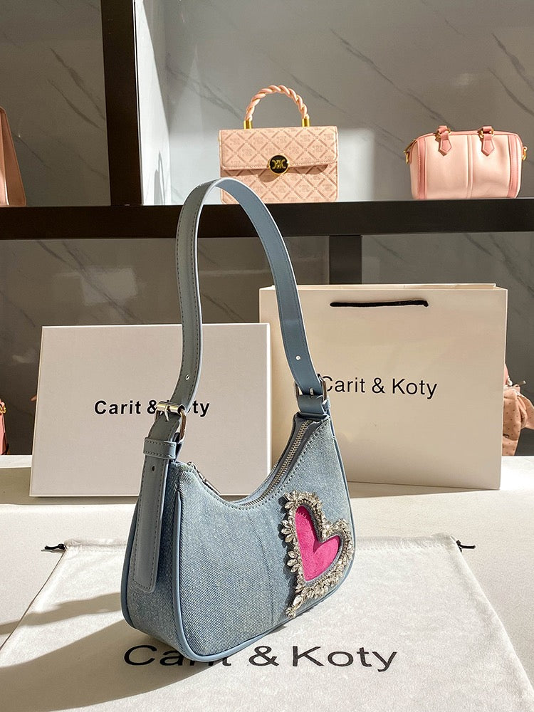 Carit Koty popular denim bags this year 2023 new French niche rhinestone armpit bag women's sense of luxury