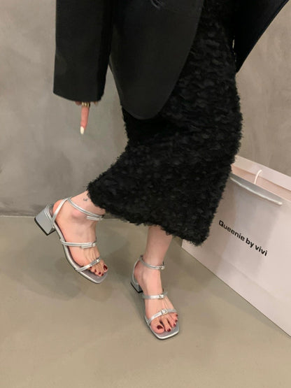 French one word with high heels sandals fairy shoes 2023 new summer black temperament ladies Roman shoes