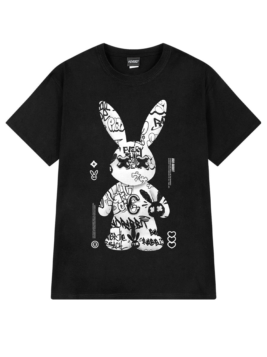 Tide brand short-sleeved t-shirt men's summer cotton 2023 new loose T-shirt American cartoon rabbit half sleeve bottoming ti