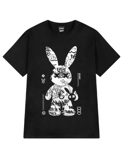 Tide brand short-sleeved t-shirt men's summer cotton 2023 new loose T-shirt American cartoon rabbit half sleeve bottoming ti