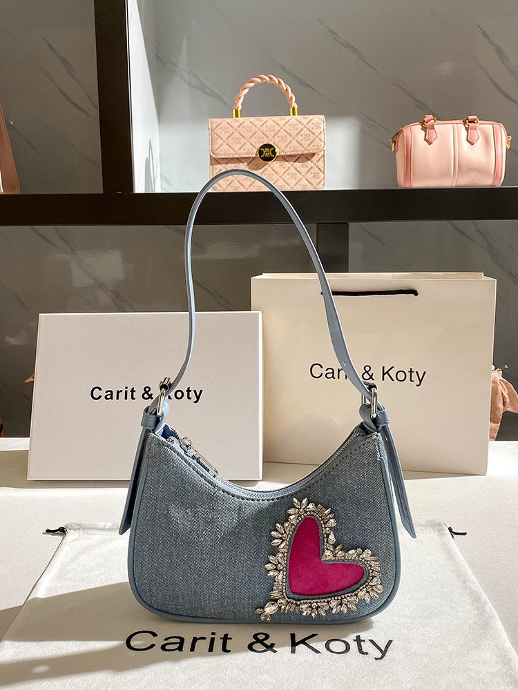 Carit Koty popular denim bags this year 2023 new French niche rhinestone armpit bag women's sense of luxury