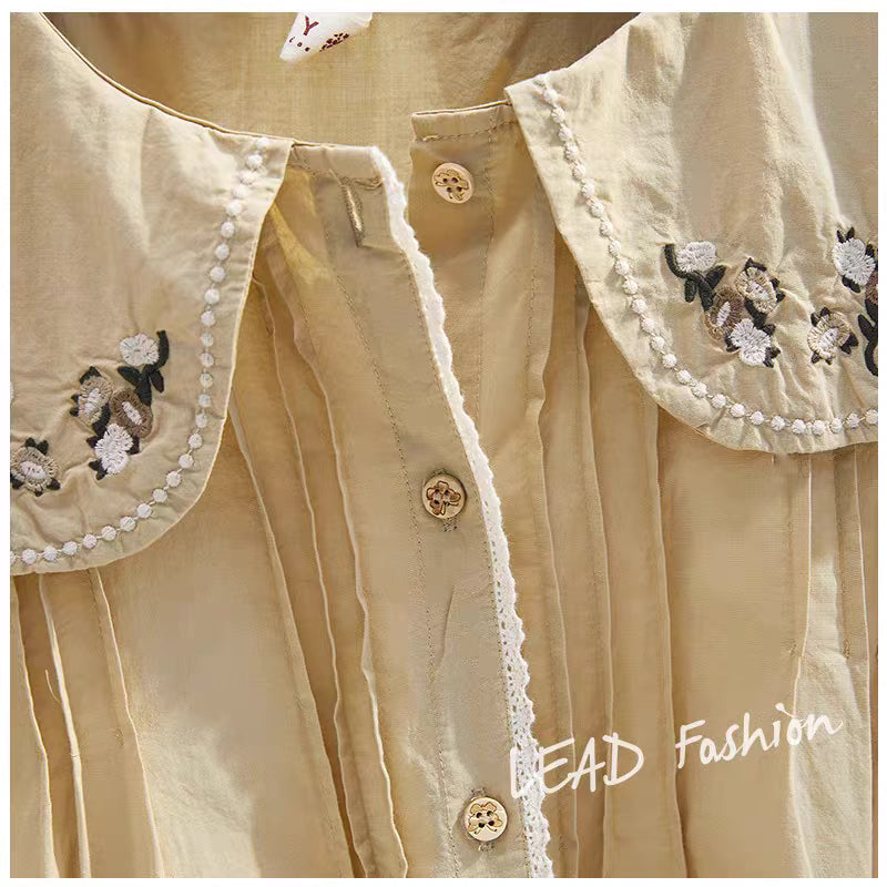 100 yuan, three pieces, contact customer service to change the price, floral embroidery doll collar loose short sleeve age-reducing shirt