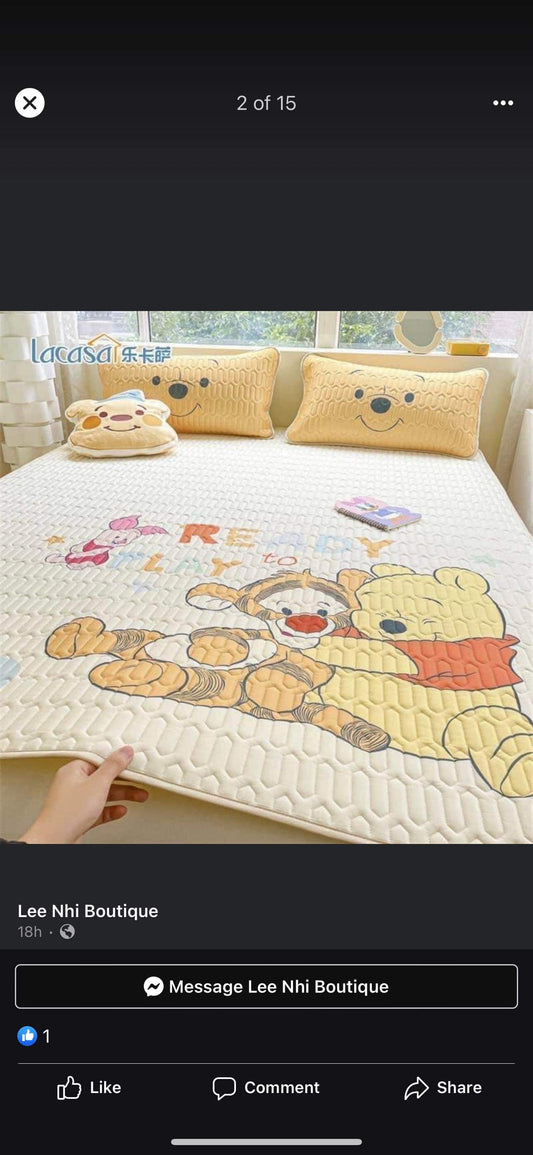 Disney Latex Fitted Sheet Three-piece Set Ice Silk Mattress Sheet Mattress Summer Single Air Conditioning Soft Mattress Washable