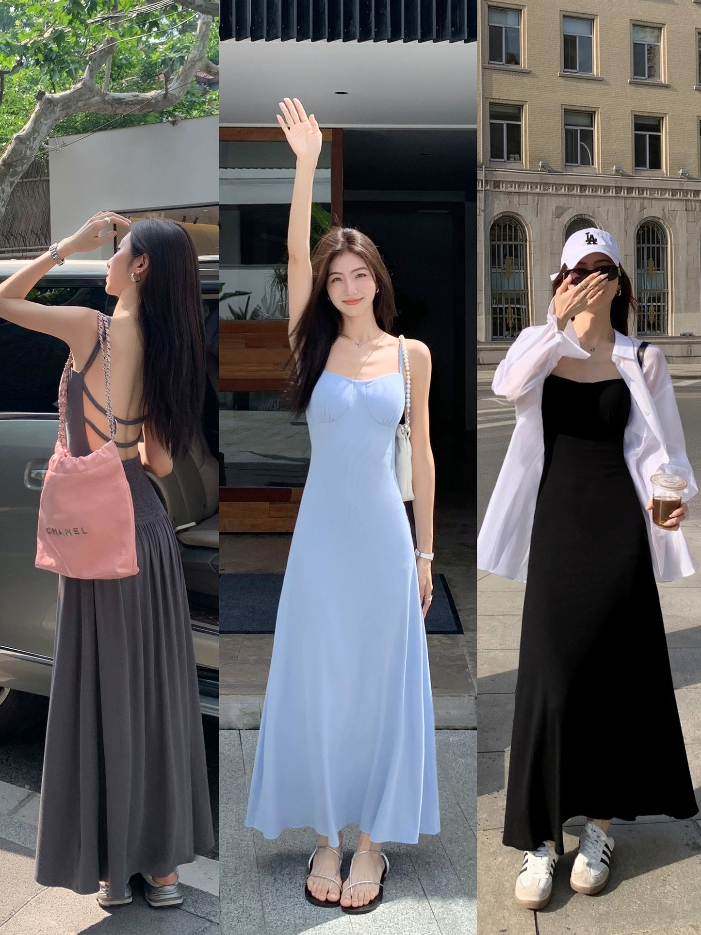 MULVAN suspender skirt with chest pad female summer vacation style sexy slim hot girl backless dress a-line long skirt