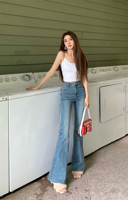 Dark retro horseshoe jeans women's spring 2023 new trousers high waist slim slim micro flared pants