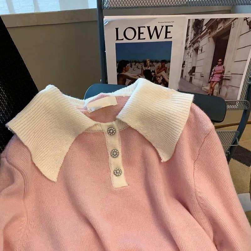 Korean style gentle style first love pink sweater women's spring clothes 2022 new design sense niche chic top clothes