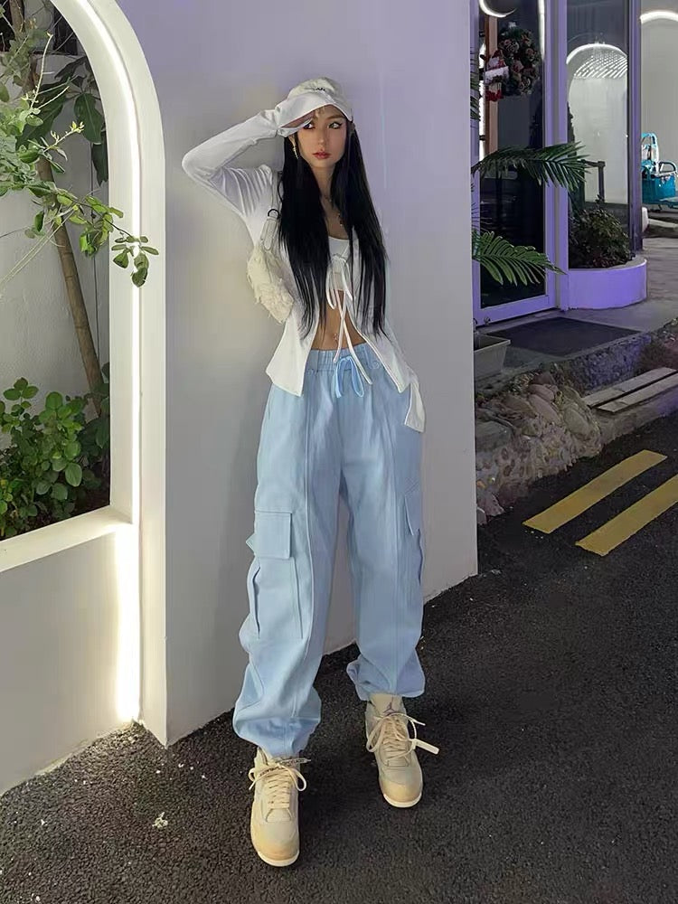 Wild zero light blue overalls casual pants women's spring and summer A –  Lee Nhi Boutique