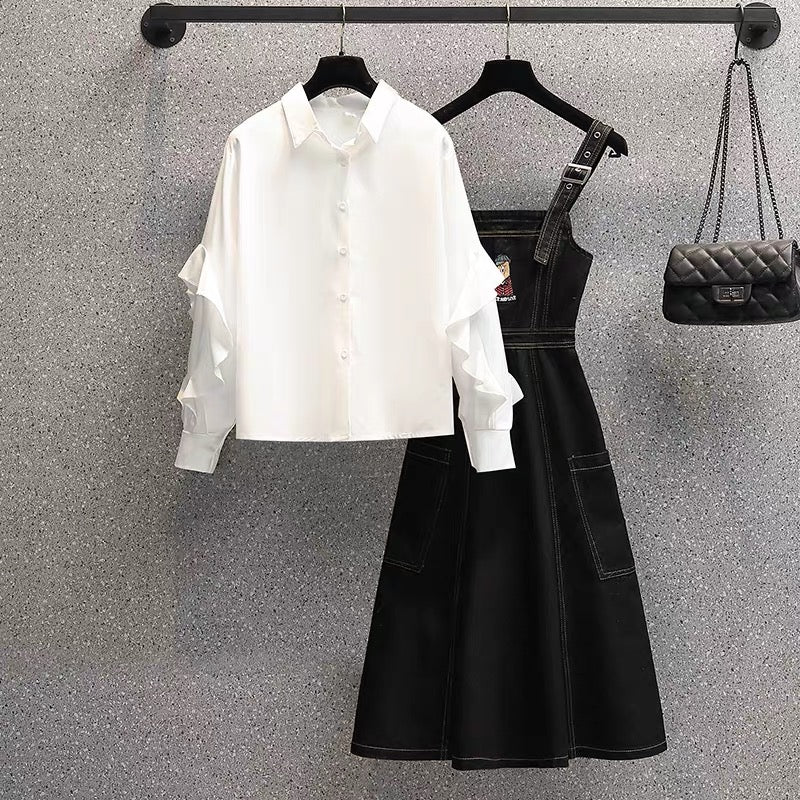 Large size women's clothing early autumn new long t-shirt women's 2021 two-piece skirt fat sister is thin fashion suit fashionable