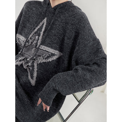 LLL LAB/Hong Kong-style retro chic sweater star thickened warm loose design with hat sweater spring and autumn