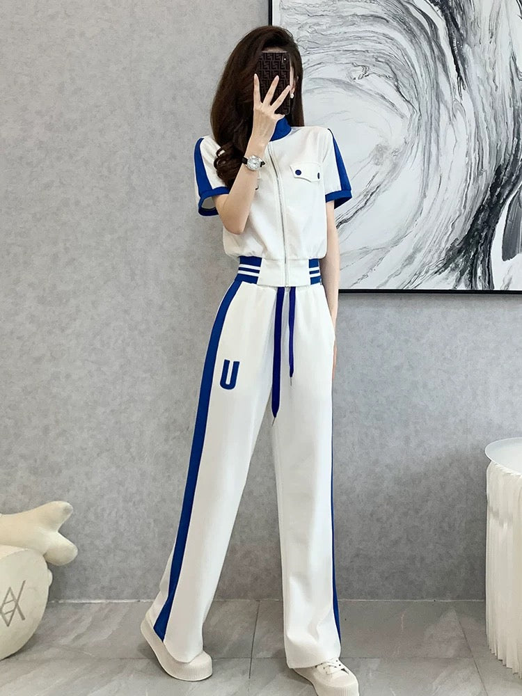 European goods high-end sports and leisure suits women's summer 2022 new style slimming fashion temperament fried street wide-leg pants two-piece set