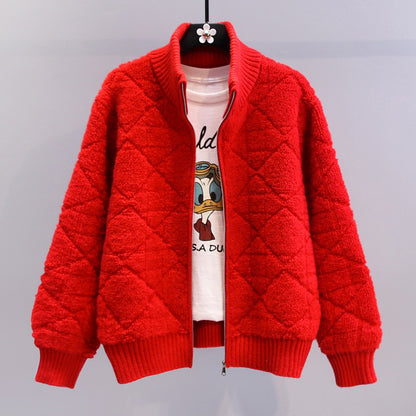 Small fragrant style diamond-shaped zipper sweater coat women 2023 new loose lazy style high-quality knitted cardigan