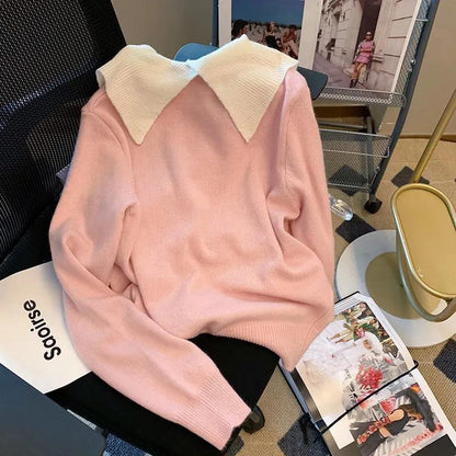 Korean style gentle style first love pink sweater women's spring clothes 2022 new design sense niche chic top clothes