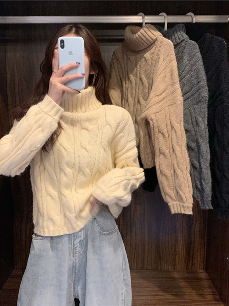 Turtleneck Sweater Women 2022 New Autumn Clothing High Waist Short Long-sleeved Knitted Sweater Western Style Lazy Wind Slim Top