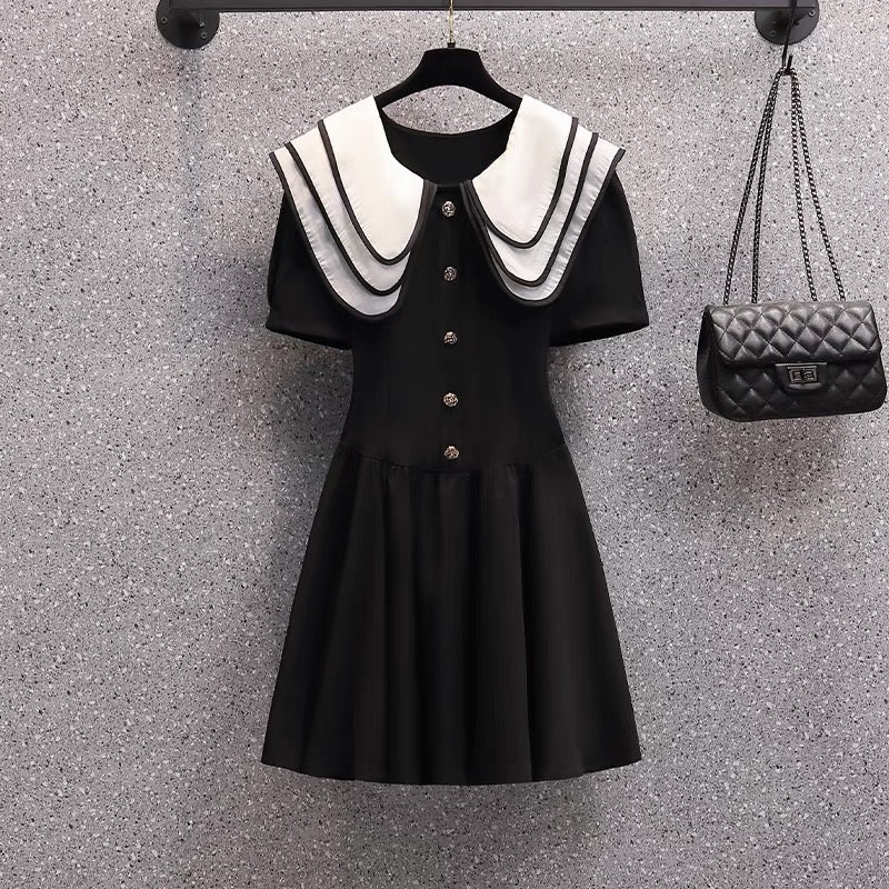 1202 plus size women's fat mm summer dress doll collar small fragrance dress fat sister waist slim A-line skirt