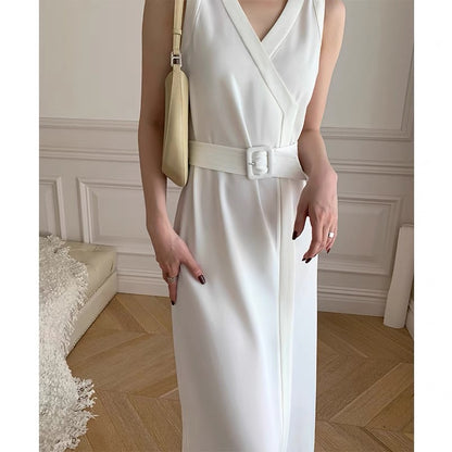 mona original summer elegant style belt commuter sleeveless dress women