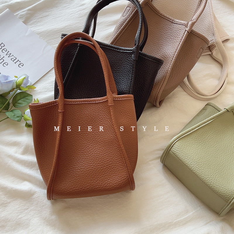 ins retro lychee pattern soft leather tote bag temperament all-match handbag shoulder Messenger small bag texture female bag