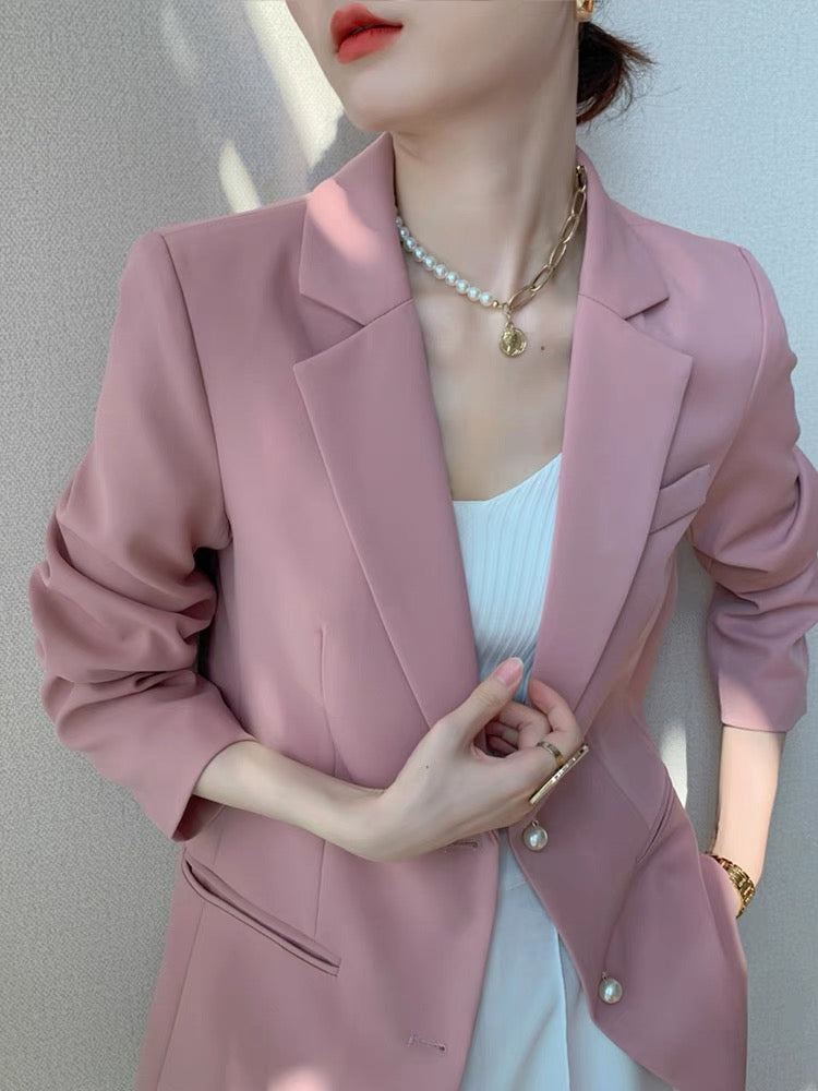 (Pre-Order) Senior drape temperament fashion casual small pink suit jacket women's 2021 autumn new professional suit