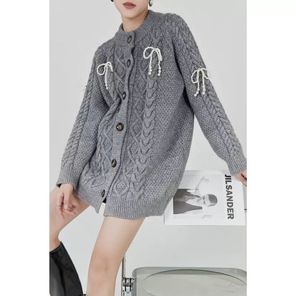 LLL LAB/Gray Sweater Women's Design Sense Retro Twist Korean Gentle Sweater Lazy High Sense Coat 1649