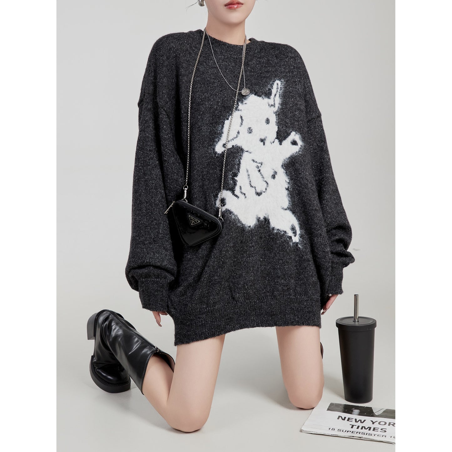 LLL LAB/lazy style sweater women's niche design puppy furry sweater slimming top western style cover meat