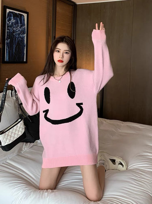 Pink top long sleeves sweet and cute vitality girly sweater women's loose 2022 autumn and winter foreign style trendy