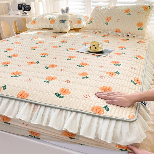 Lace Latex Mat Fitted Sheet Three-piece Set Ins Machine Washable Single Mattress Air Conditioning Soft Mat Class A Summer