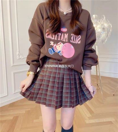 JENNIFER JXLIU Korean Winter~Cute Print Bubble Cartoon Pattern Chocolate Short Sweater