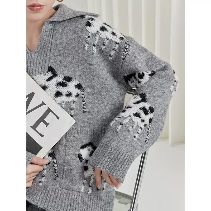 LLL LAB early autumn new top ins small zebra jacquard knitted sweater French sweater coat Korean lazy style 1642